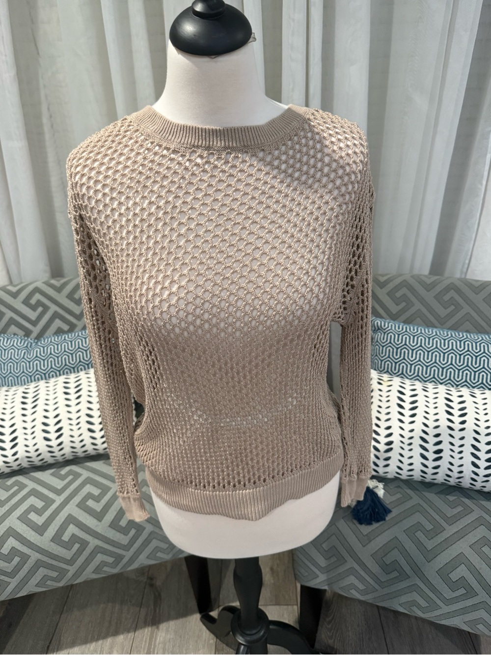 Quince Open-Knit Crewneck Sweater in Light Taupe